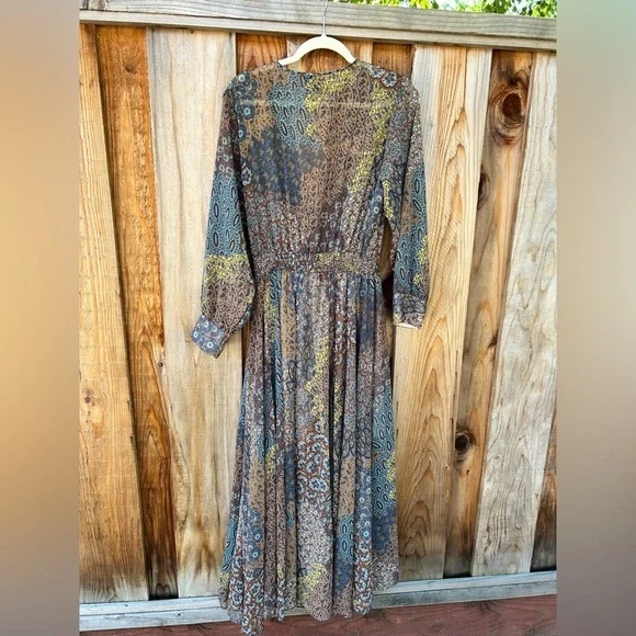 Kate & Lily Multicolor Geometric Long Sleeve Maxi Dress Size 16 W Elastic Waist - Picture 6 of 6